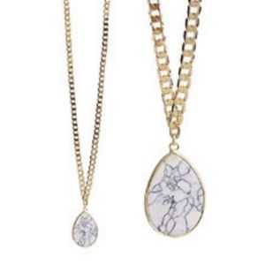 White Marbeled Stone Chain Necklace